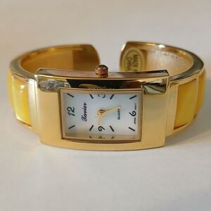 Xavier Women's Gold Tone Faux Gem Accent Quartz Analog Cuff Watch Japan Movt